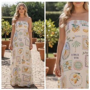 Anthropologie Paper Heart La Dolce Vita Strapless Linen Maxi Dress Medium
